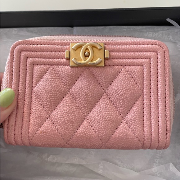 CHANEL Handbags - Pristine Condition Chanel Pink Boy Caviar Zip Up Wallet. 💓💕💕